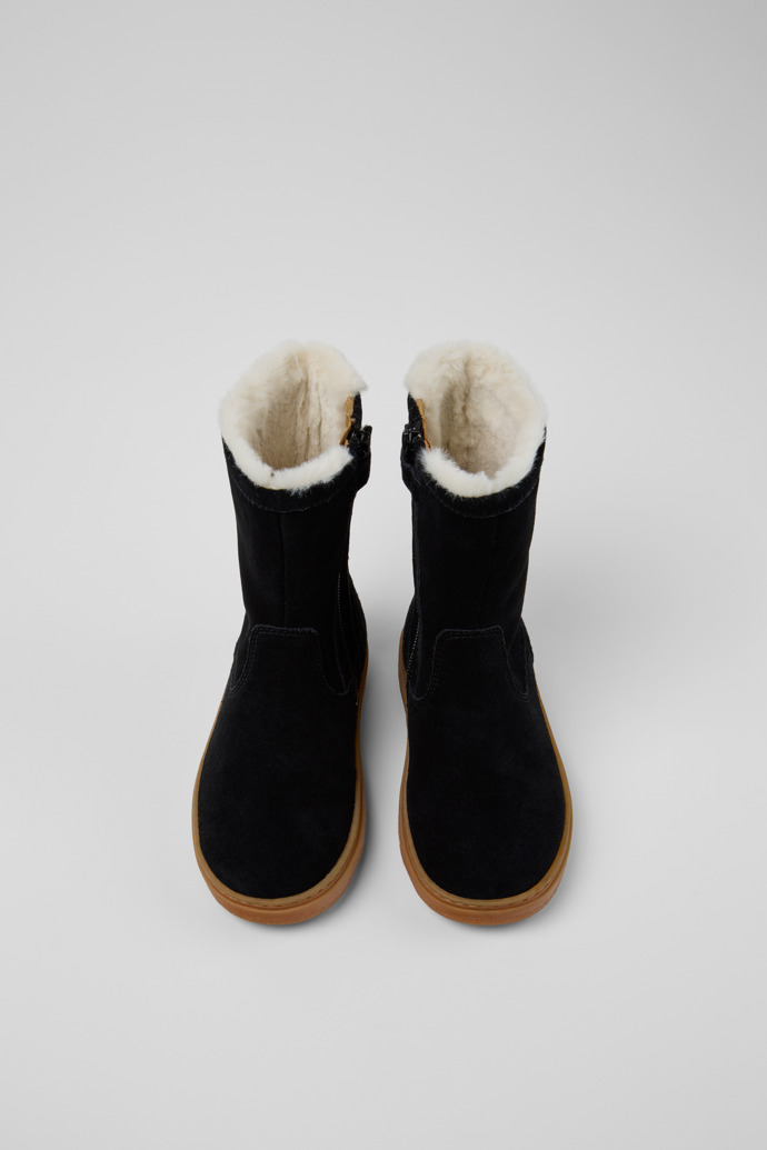 Overhead view of Kiddo Black Nubuck Mid Boots for Kids.