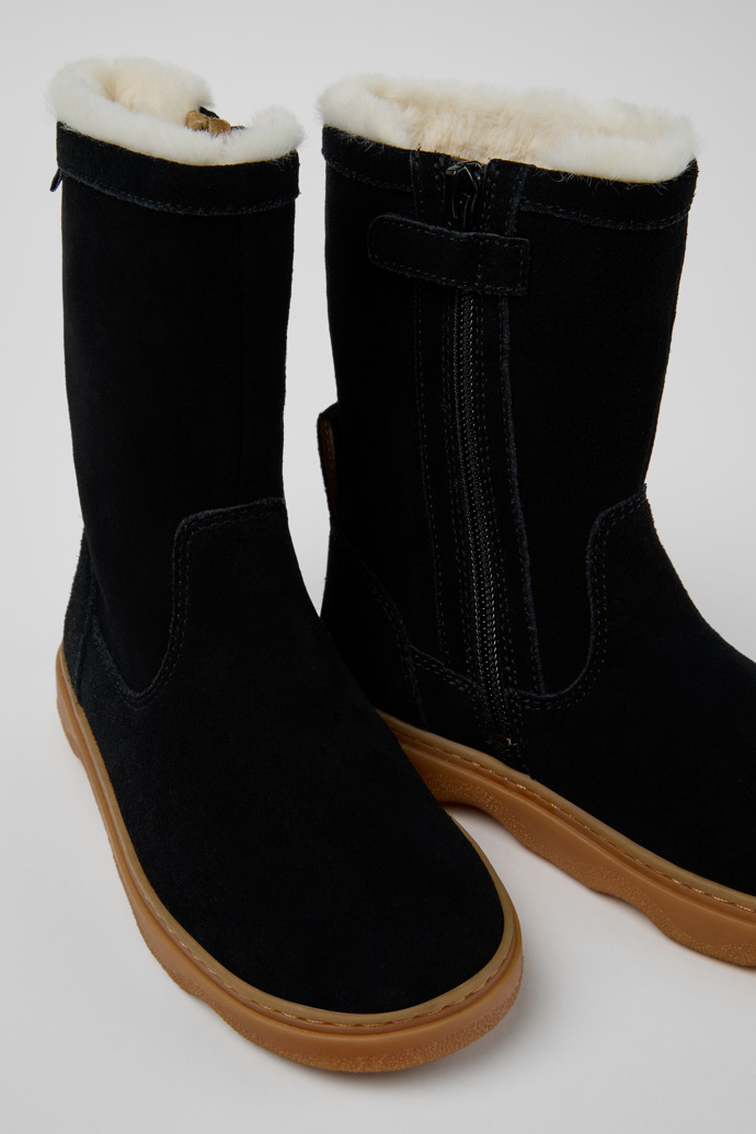 Close-up view of Kiddo Black Nubuck Mid Boots for Kids.