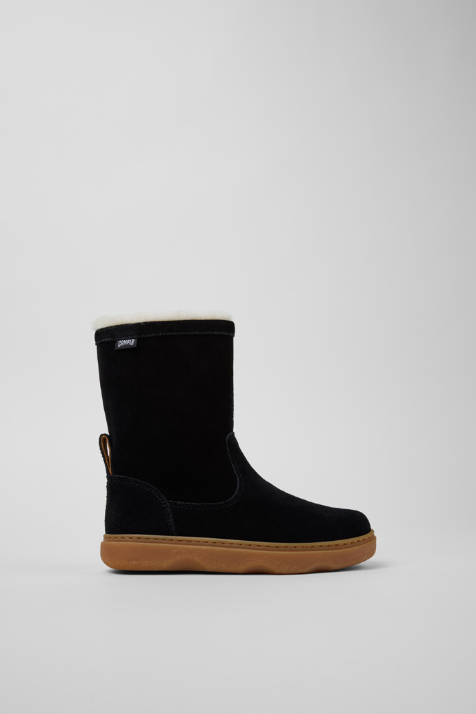 Side view of Kiddo Black Nubuck Mid Boots for Kids.