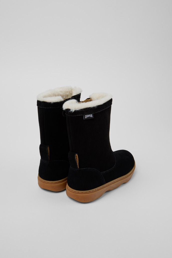 Back view of Kiddo Black Nubuck Mid Boots for Kids.