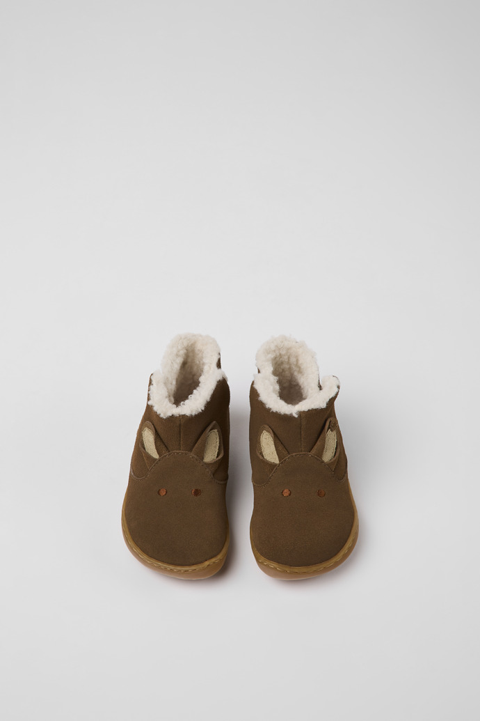 Image of Twins Brown nubuck boots for kids modelin üstten görünümü