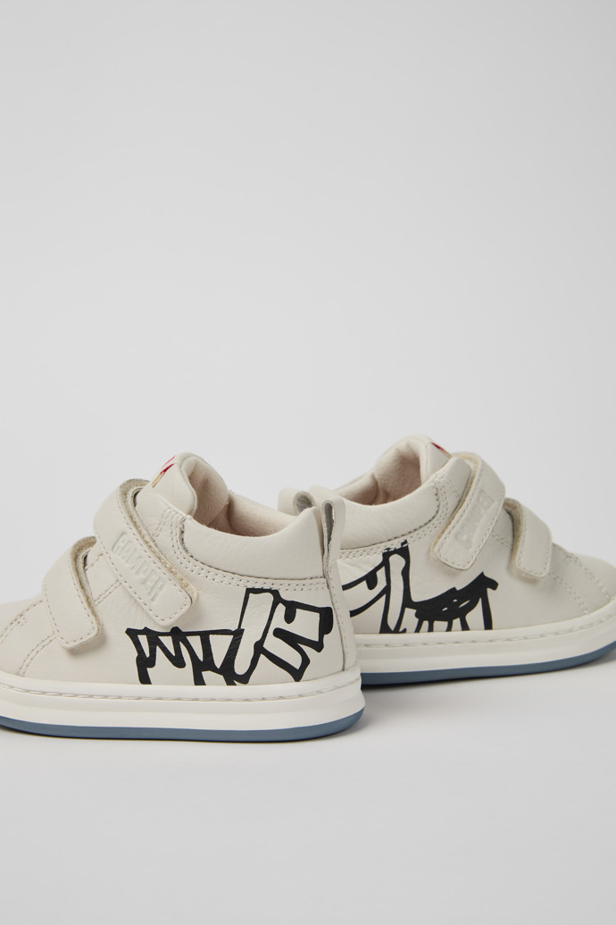 Close-up view of Twins White and black leather sneakers for kids