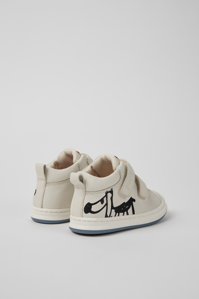 Back view of Twins White and black leather sneakers for kids