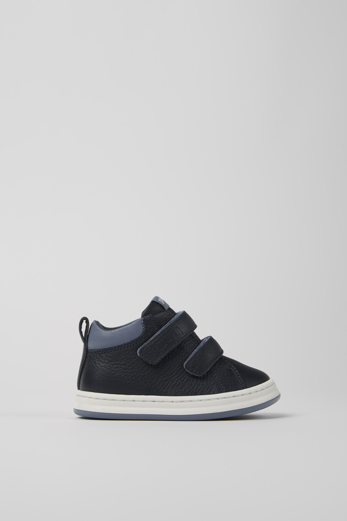 Side view of Runner Blue and gray leather sneakers for kids