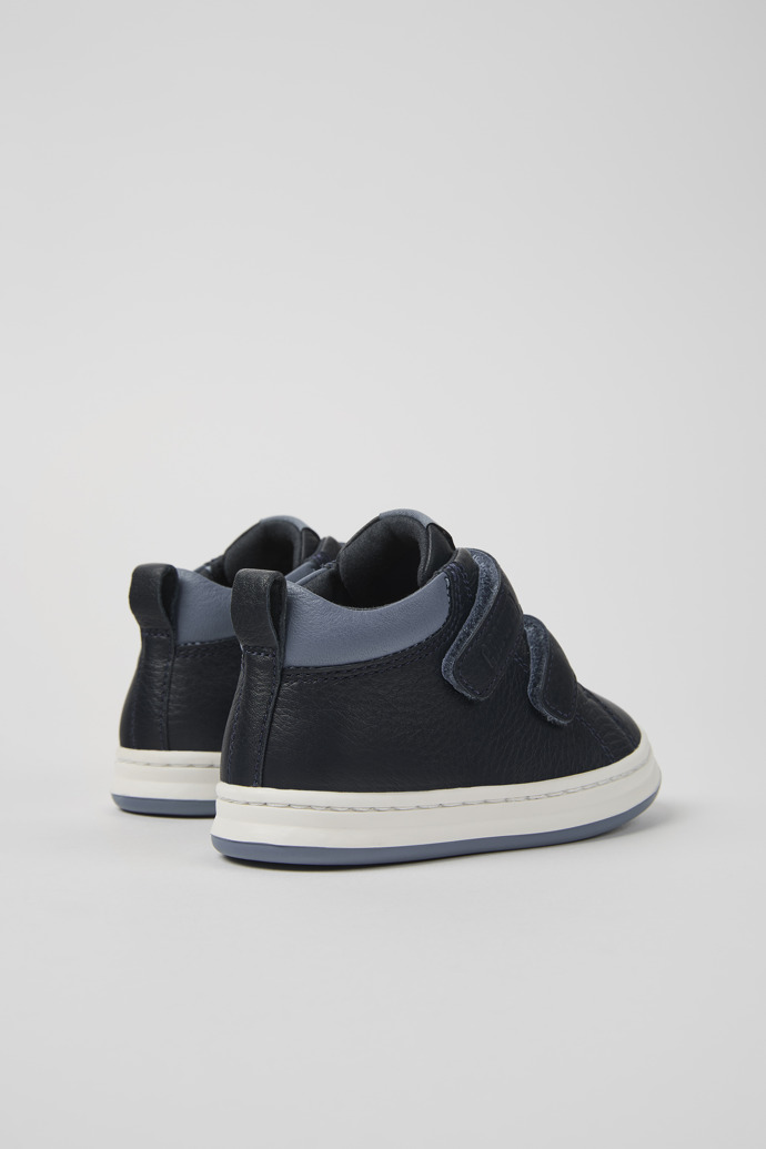 Back view of Runner Blue and gray leather sneakers for kids