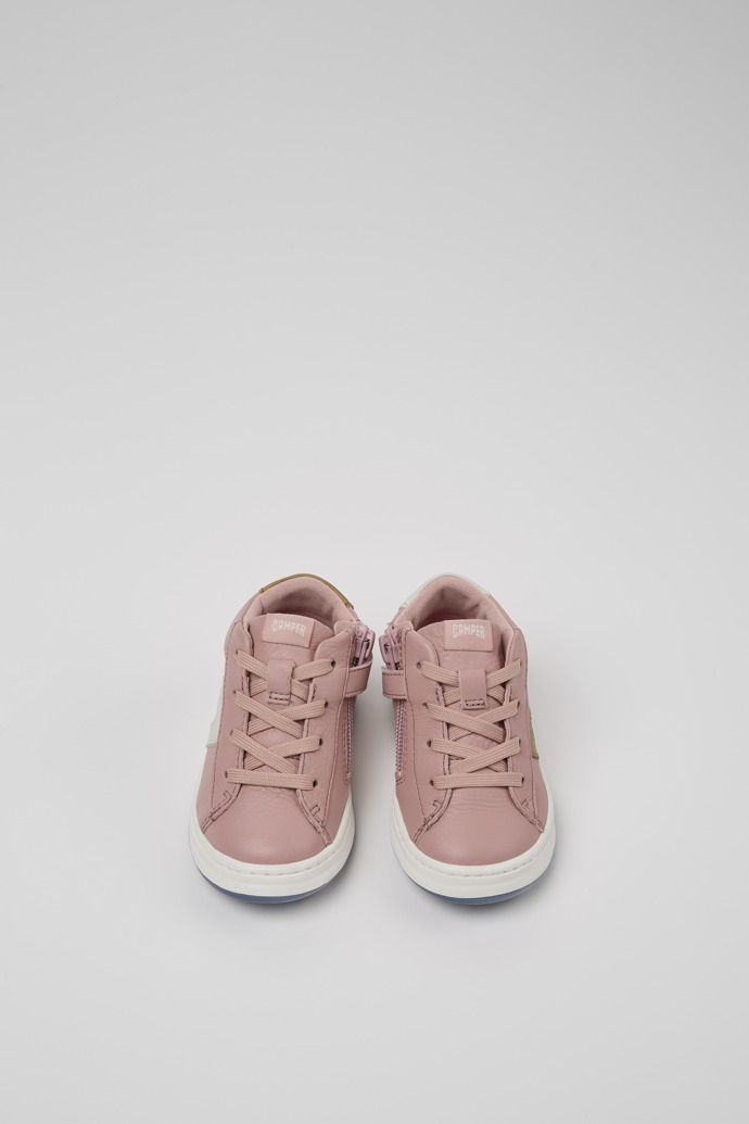 Overhead view of Twins Pink leather sneakers for kids