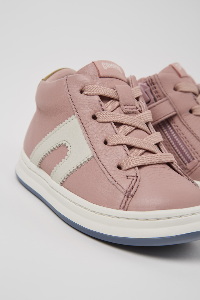 Close-up view of Twins Pink leather sneakers for kids