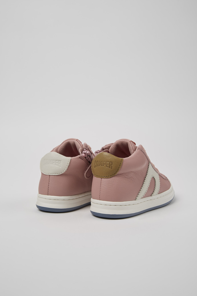 Back view of Twins Pink leather sneakers for kids