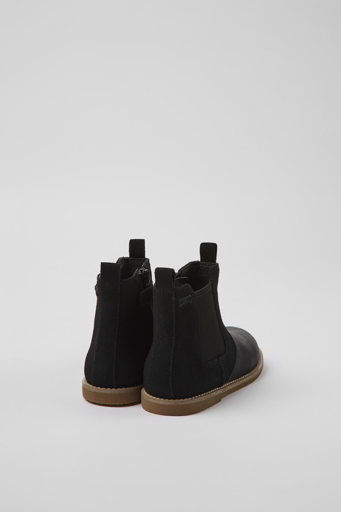 Back view of Savina Black nubuck and leather ankle boots for kids