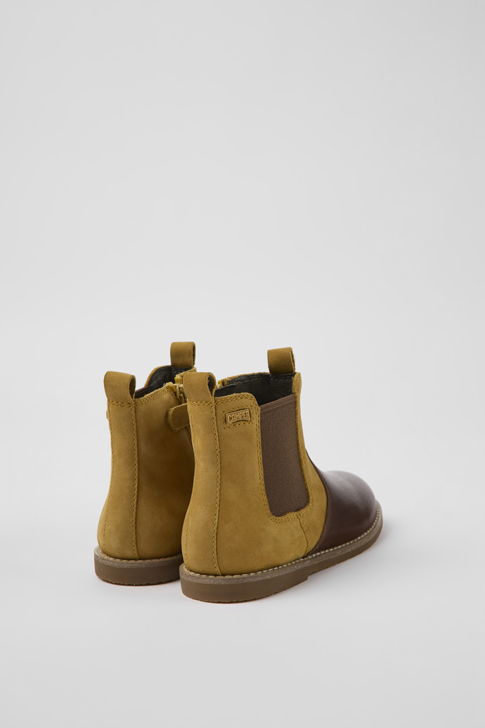 Back view of Savina Brown nubuck and leather ankle boots for kids