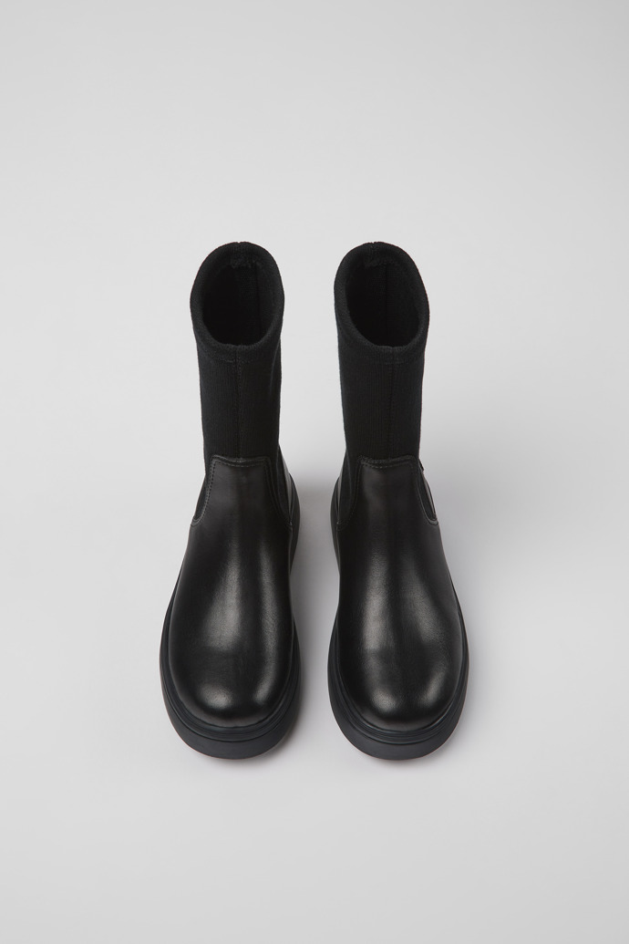 Overhead view of Norte Black leather boots for kids