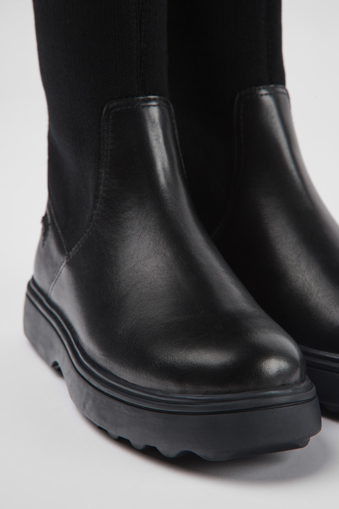 Close-up view of Norte Black leather boots for kids