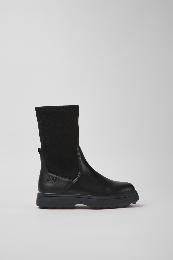 Side view of Norte Black leather boots for kids