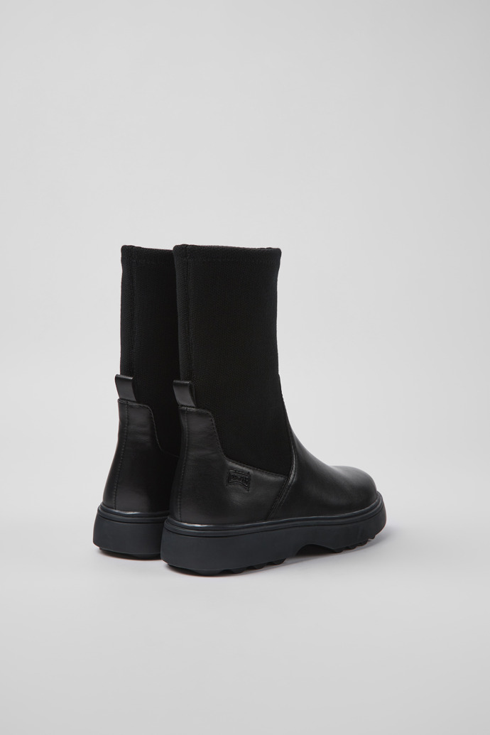 Back view of Norte Black leather boots for kids