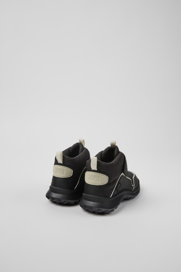 Back view of CRCLR Black textile and leather ankle boots for kids