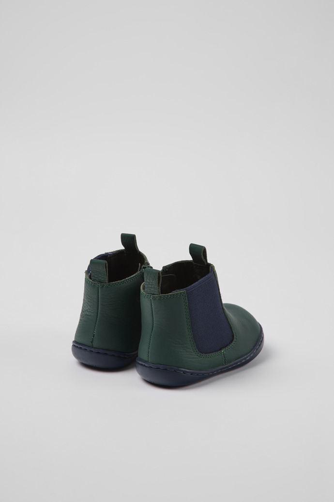Back view of Peu Green and blue leather boots for kids