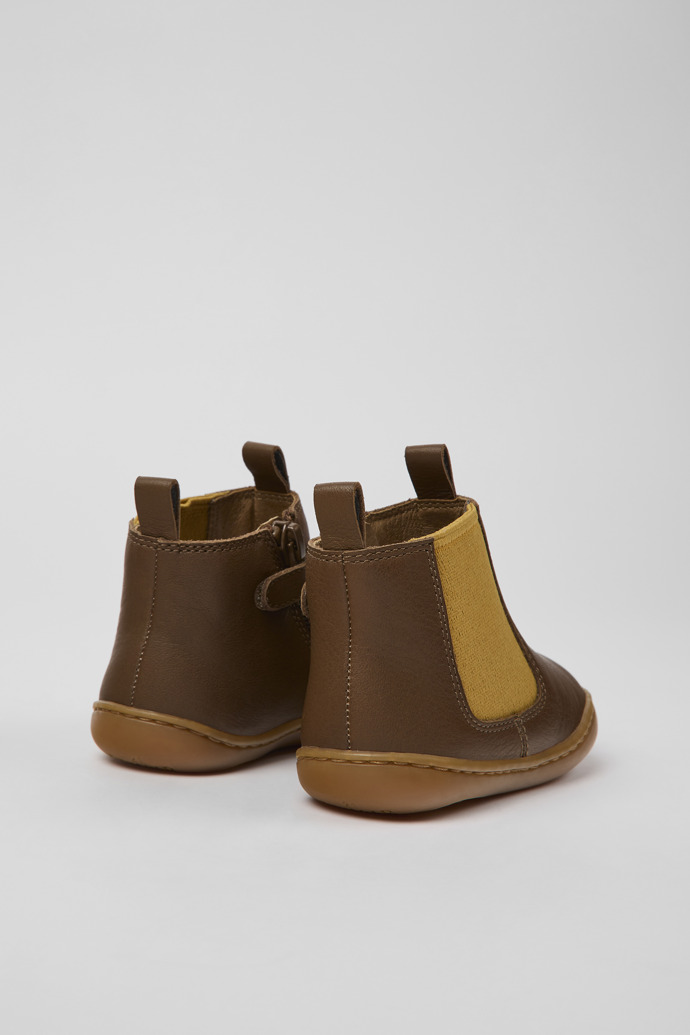 Back view of Peu Brown leather boots for kids