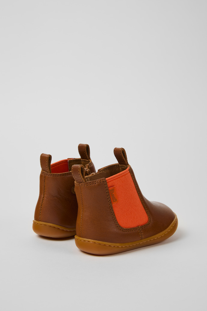 Back view of Peu Brown leather boots for kids