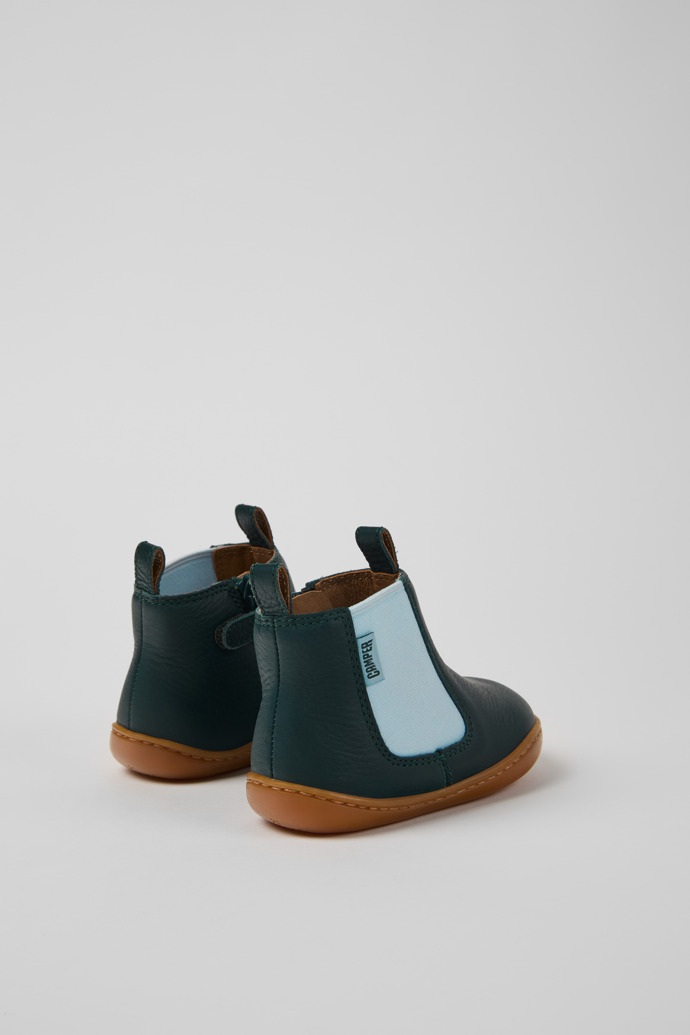 Back view of Peu Green leather boots for kids