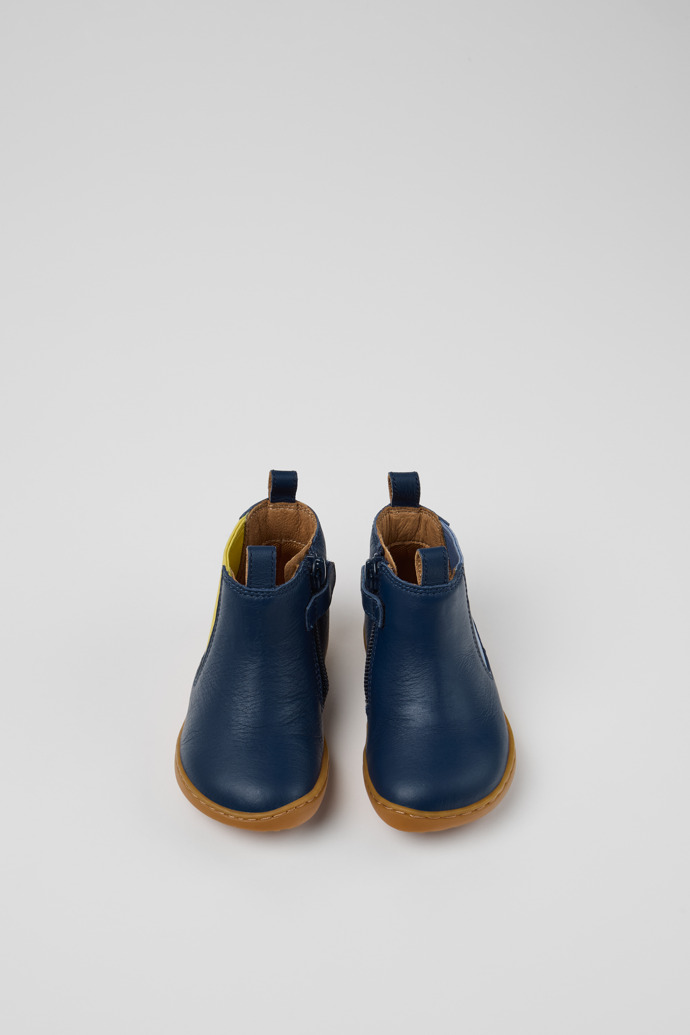 Overhead view of Twins Blue Leather Ankle Boots for Kids.