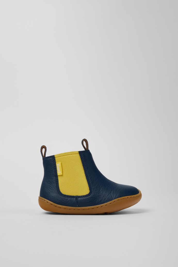 Side view of Twins Blue Leather Ankle Boots for Kids.