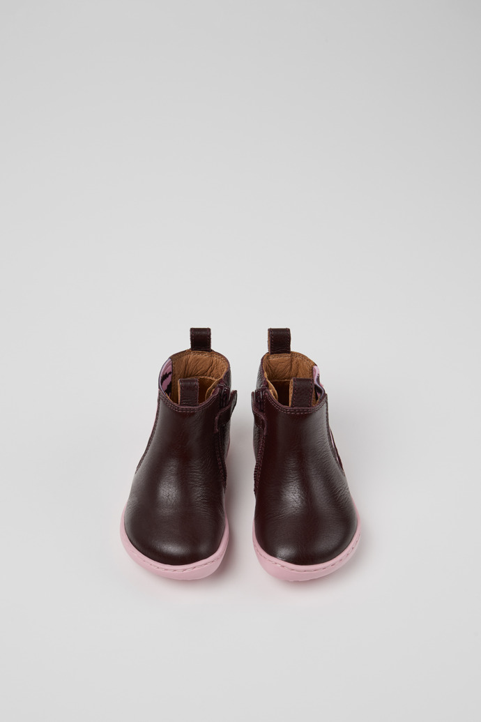 Overhead view of Twins Burgundy Leather Ankle Boots for Kids.