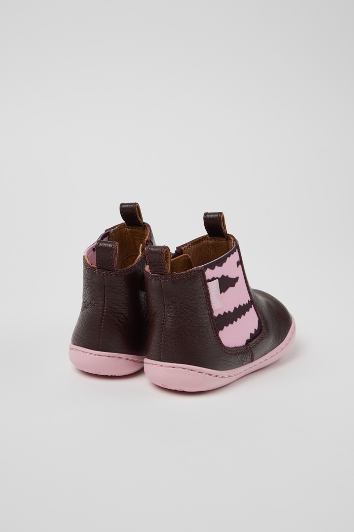 Back view of Twins Burgundy Leather Ankle Boots for Kids.