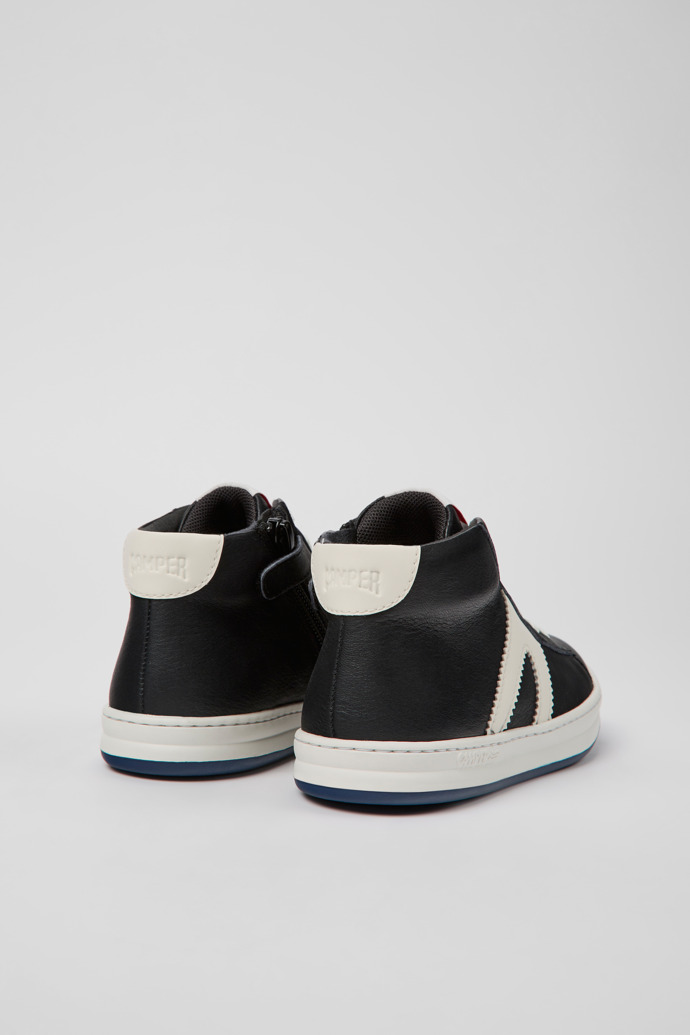 Back view of Runner Black and white leather sneakers for kids