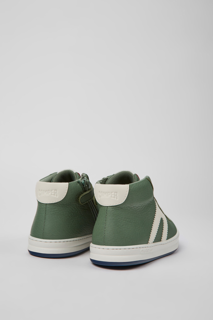 Back view of Runner Green and white leather ankle boots for kids