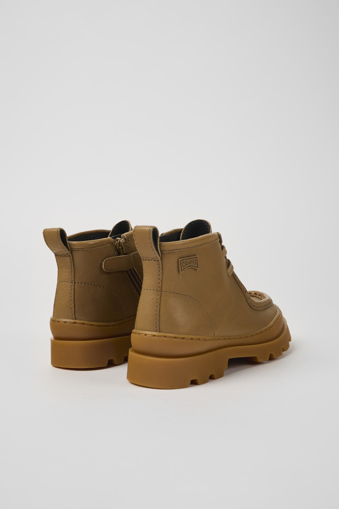 Back view of Brutus Brown leather ankle boots for kids