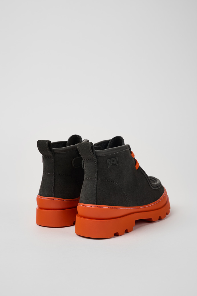 Back view of Brutus Grey leather and nubuck ankle boots for kids