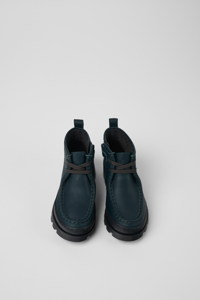 Overhead view of Brutus Green leather ankle boots for kids