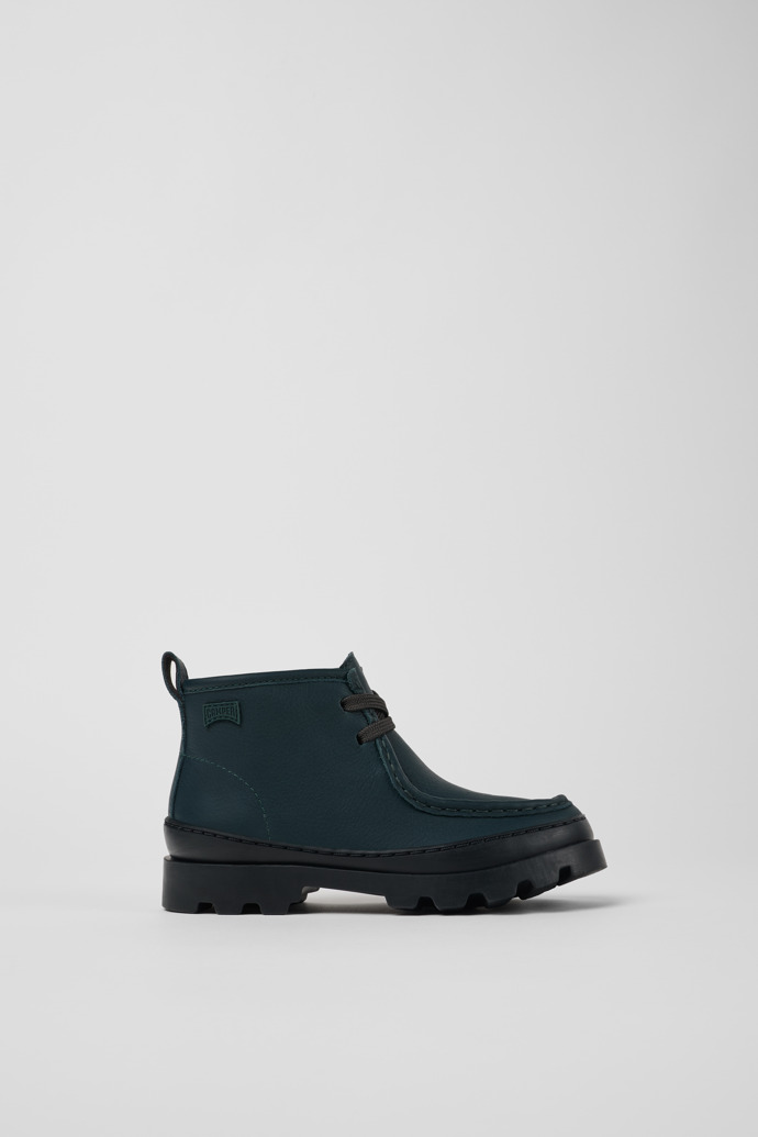 Side view of Brutus Green leather ankle boots for kids