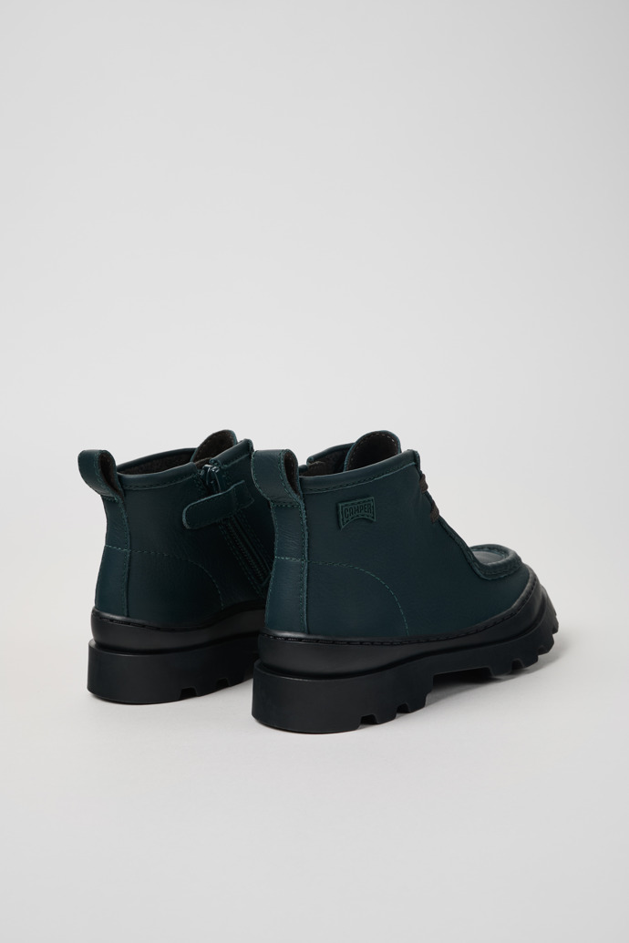 Back view of Brutus Green leather ankle boots for kids