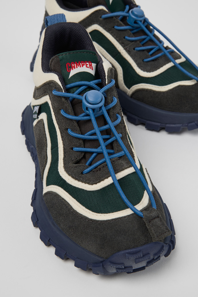 Close-up view of Drift Trail Multicolor Textile and Nubuck Sneaker Booties for Kids.