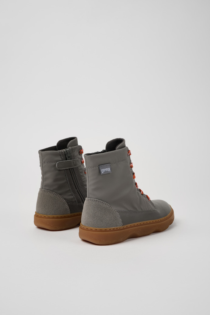 Back view of Kiddo Gray leather and textile ankle boots for kids