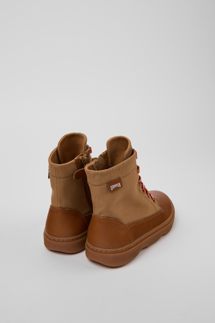 Back view of Kiddo Brown leather and textile ankle boots for kids