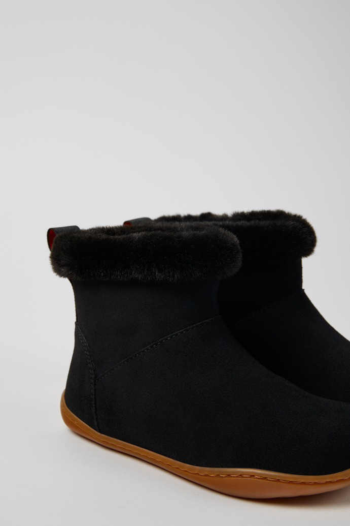 Close-up view of Peu Black nubuck boots for kids