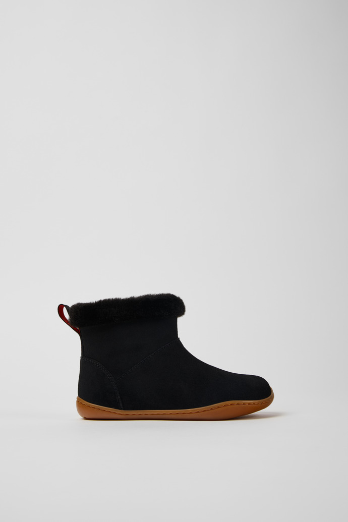 Image of Side view of Peu Black nubuck boots for kids