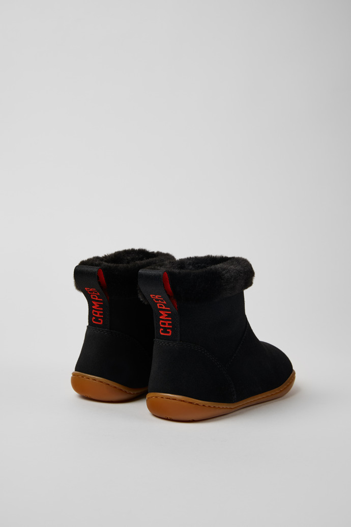 Back view of Peu Black nubuck boots for kids