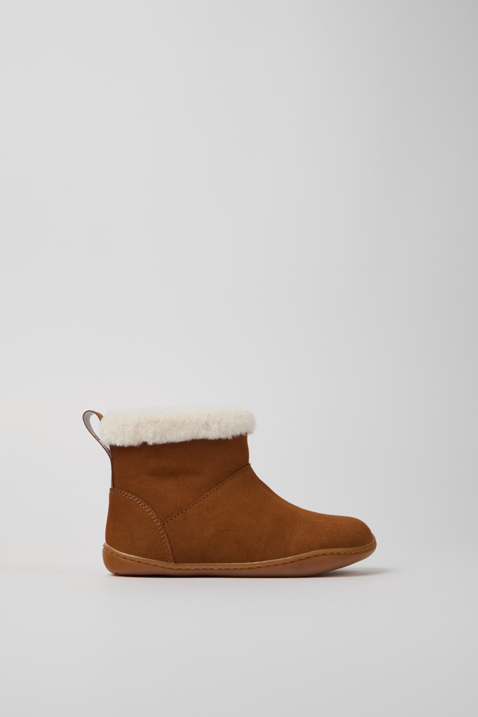 Side view of Peu Brown nubuck boots for kids