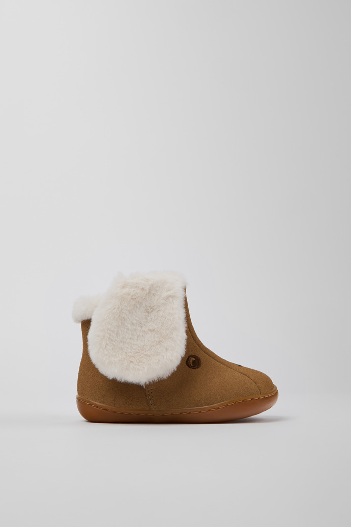 Side view of Twins Brown nubuck and textile ankle boots for kids