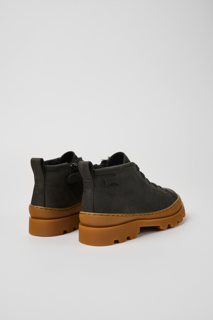 Back view of Brutus Grey nubuck ankle boots for kids