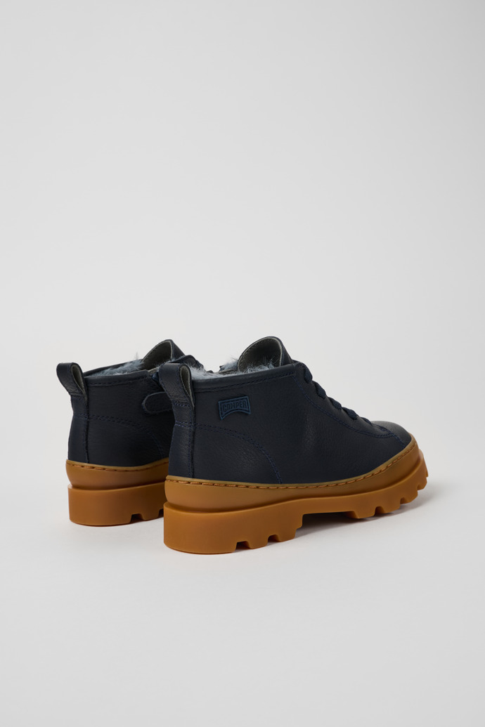 Back view of Brutus Blue leather ankle boots for kids