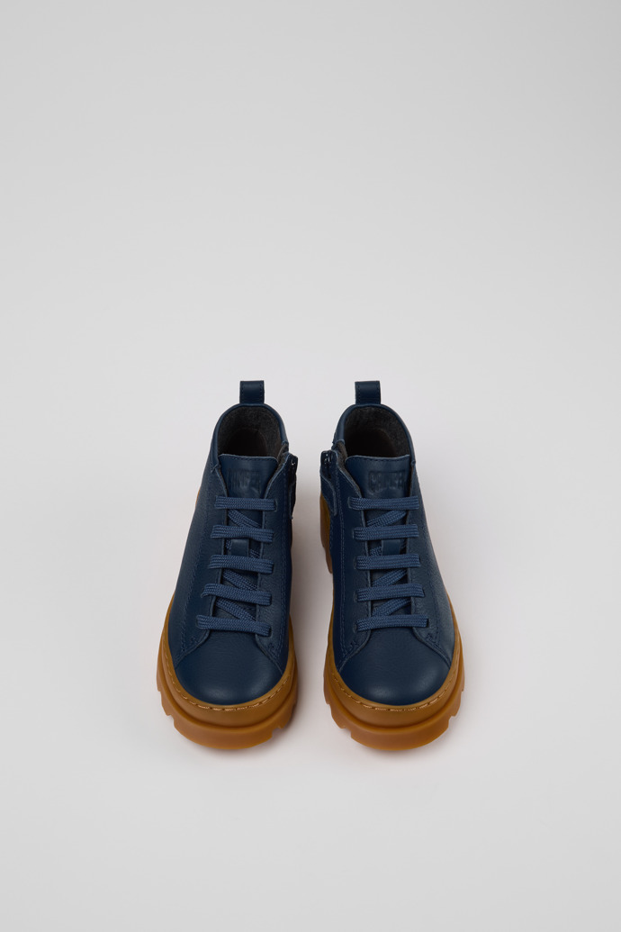 Overhead view of Brutus Blue Leather Ankle Boots for Kids.