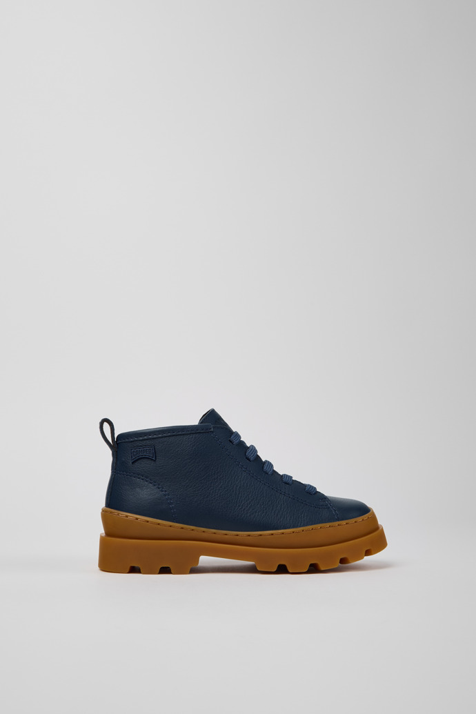 Side view of Brutus Blue Leather Ankle Boots for Kids.