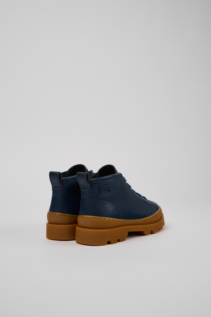 Back view of Brutus Blue Leather Ankle Boots for Kids.