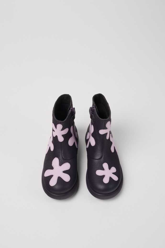 Overhead view of Twins Purple leather boots for kids