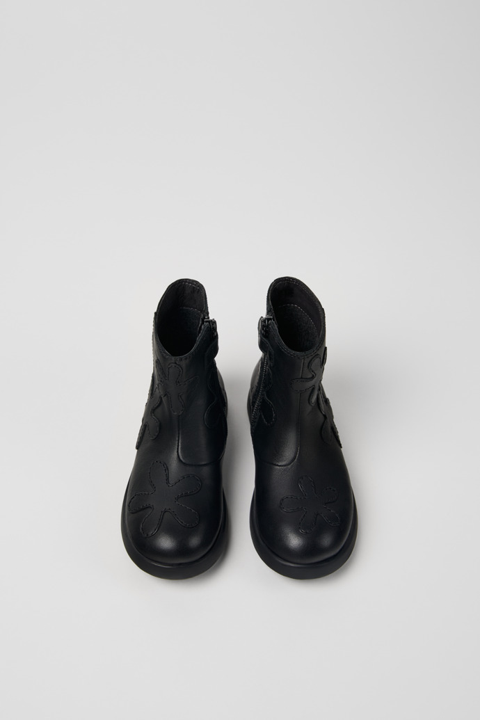 Image of Overhead view of Twins Black leather boots for kids