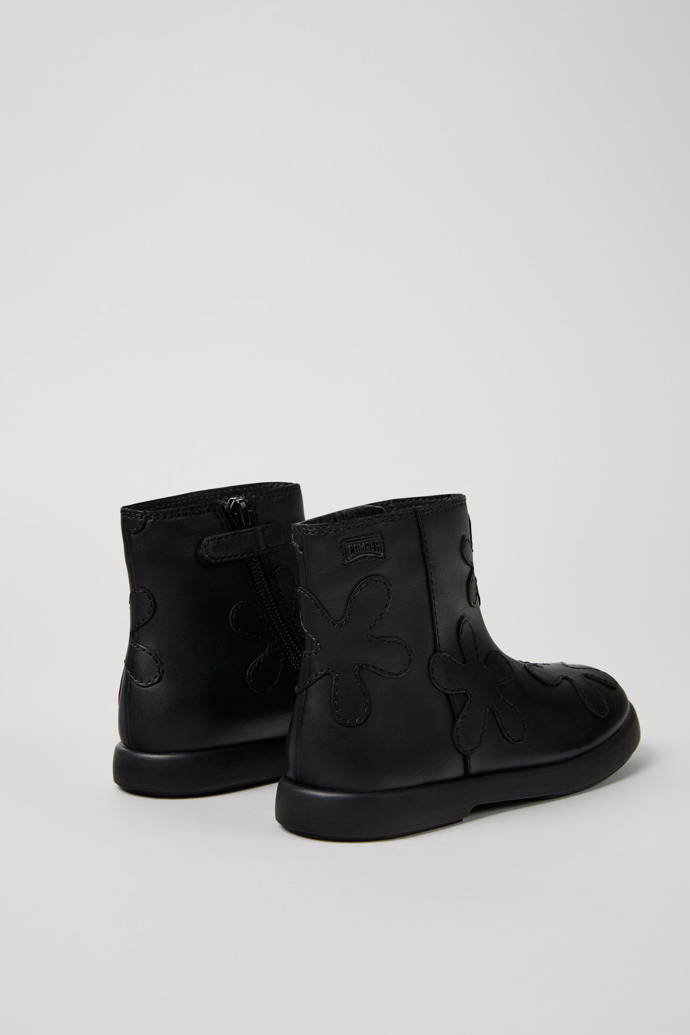 Back view of Twins Black leather boots for kids